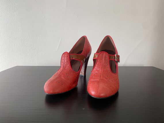 Re-Mix CLOCHE Shoes 1930s Style Red T Strap Heels… - image 7