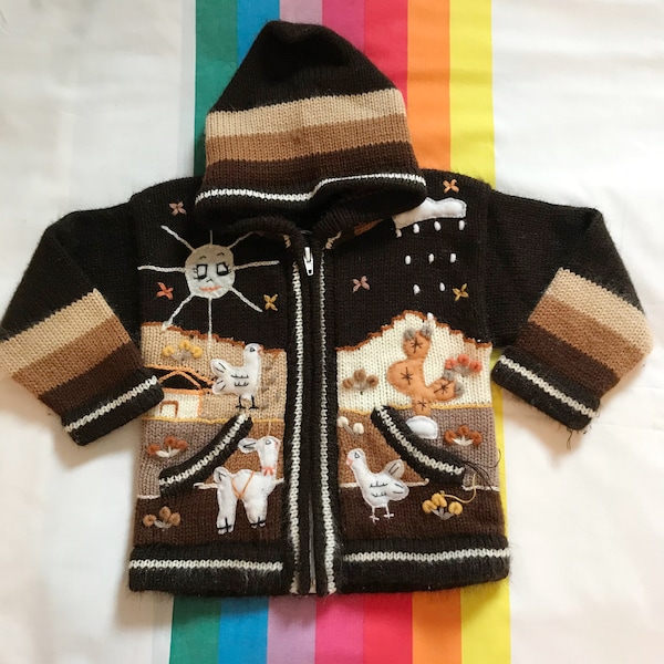 Vintage Brown Alpaca Hoodie Sweater with Zipper 2/3