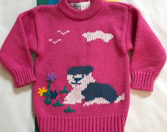 80s/90s Vintage Dog Knit Kids Long Sleeve Sweater