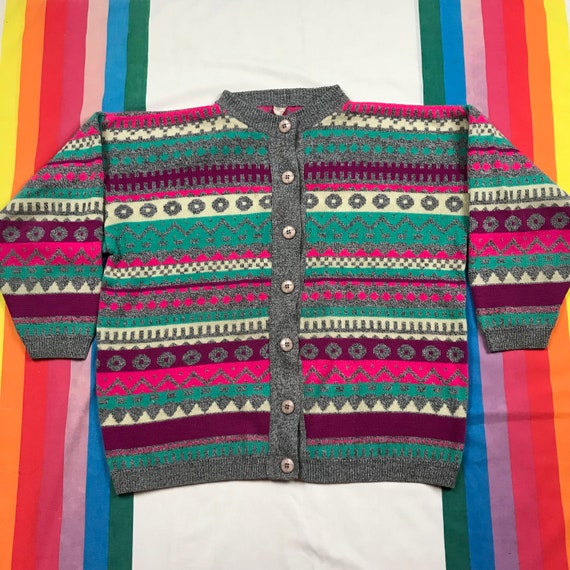 Vintage Geometric Multi Coloured Long Sleeve Cardigan