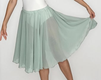 Balletrok van chiffon - volledige cirkelrok dames pistache lichtgroene pirouette - oefenrok