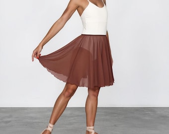 Sienna Dunkelbrauner Chiffon-Ballettrock zum Überziehen - Ballettprobenrock - Pirouettenrock