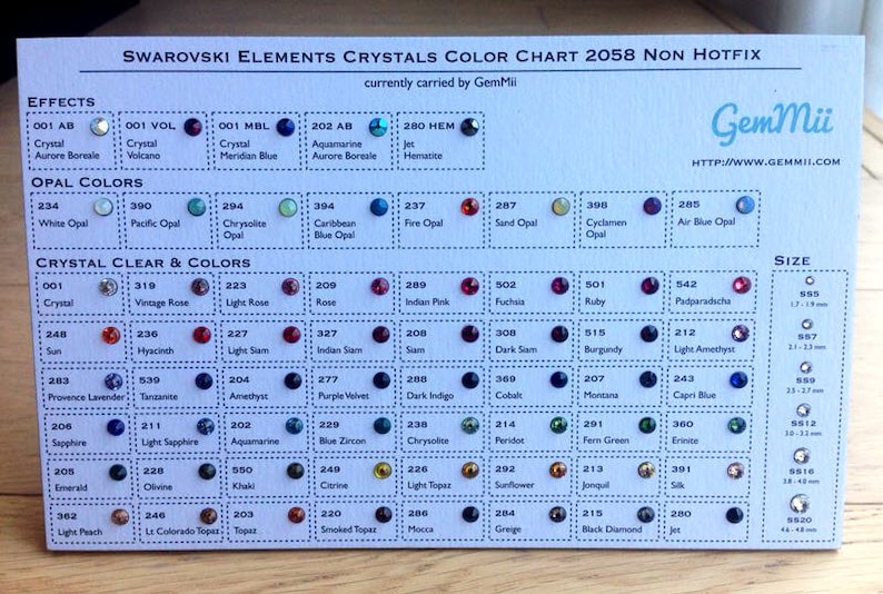 Swarovski Crystals Flatback Non-Hotfix Color Chart | Etsy
