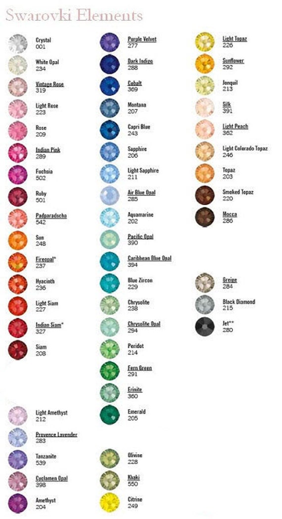 Swarovski Flatback Color Chart 2018