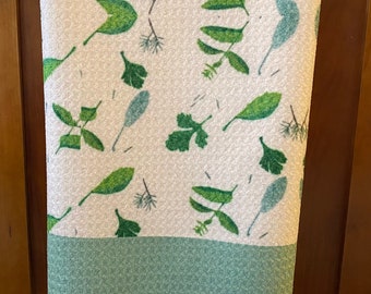 SCATTERED HERBS drawing on sturdy kitchen towel