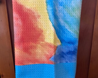 WATERCOLOR SCENE drawing on sturdy kitchen towel