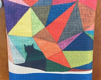 CAT SILHOUETTE  in a colorful mosaic print.