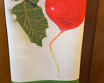 ROBUST RADISH drawing on sturdy kitchen towel