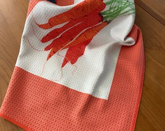 CRUNCHY CARROTS drawing on sturdy kitchen towel