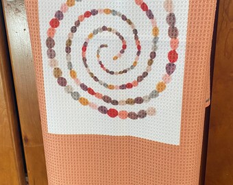 LABYRINTH of small stones, hand drawn image on earth tone kitchen towel