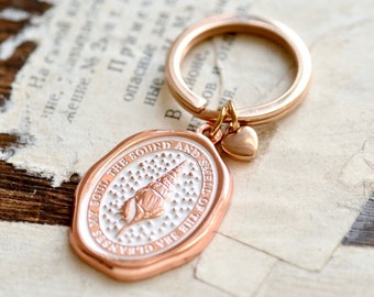 Enamel Message Wax Seal Keychain | Seashell | The sound and the smell of the sea cleanses my soul | Rose Gold White | Backtozero