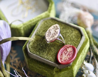 Retro Flower Eye Shaped Signet Wax Seal Ring  | Cyclamen Persicum | Backtozero B20