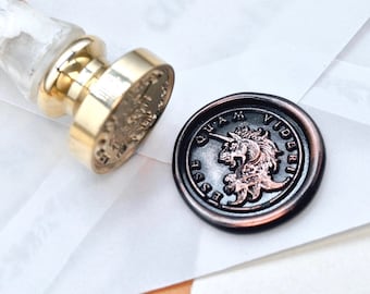 Unicorn Latin Motto Message Motivation Antique Inspired Wax Seal Stamp | Free Signature OOAK Gold Foil Resin Handle | Backtozero B20