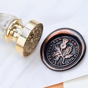 Thistle, devise latine, message, force, puissance, timbre à sceau de cire d'inspiration antique | Free Signature OOAK Manche en résine feuille de cuivre | Retour à zéro B20
