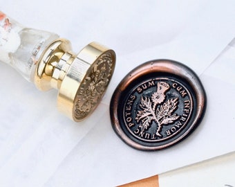 Thistle Latin Motto Message Strength Power Antique Inspired Wax Seal Stamp | Free Signature OOAK Gold Foil Resin Handle | Backtozero B20