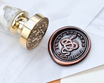 Snake Latin Motto Message Courage Motivation Retro Antique Inspired Wax Seal Stamp | Free OOAK Gold Foil Resin Handle | Backtozero B20