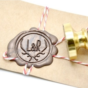 Personalized Woodland Wedding Double Initials Deer Antler Wax Seal Stamp | Backtozero