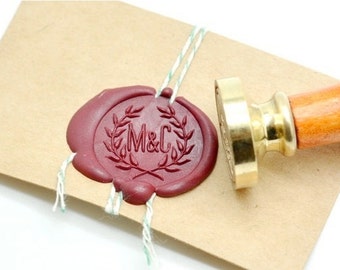 Personalized Wedding Custom Initials Olive Branch Wreath Wax Seal Stamp | Backtozero