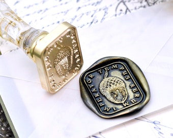 Acorn Latin Motto Message Patience Retro Antique Style Inspired Wax Seal Stamp | Free Signature OOAK Gold Foil Resin Handle | Backtozero B20