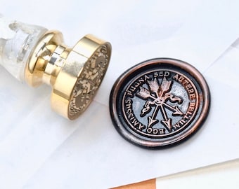 Crossed Arrow Latin Motto Message Persevere Retro Antique Inspired Wax Seal Stamp | Free OOAK Copper Foil Resin Handle | Backtozero B20