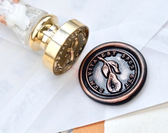 Pear Latin Motto Message Hope Retro Antique Inspired Wax Seal Stamp | Free Signature OOAK Copper Foil Resin Handle | Backtozero B20