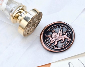 Winged Lion Latin Motto Message Dedication Success Retro Antique Inspired Wax Seal Stamp | Free OOAK Gold Foil Resin Handle | Backtozero B20