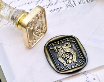 Horseshoe Clover Latin Motto Message Luck Retro Antique Inspired Wax Seal Stamp | Free OOAK Gold Foil Resin Handle | Backtozero B20