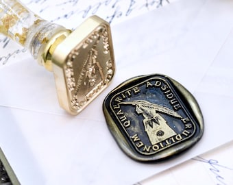 Hand Feather Pen Write Latin Motto Wisdom Retro Antique Style Wax Seal Stamp | Free Signature OOAK Gold Foil Resin Handle | Backtozero B20