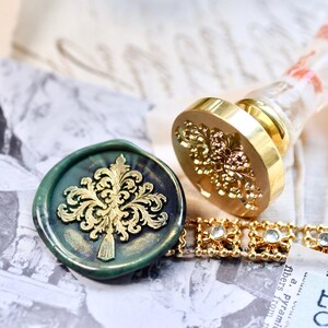 Fleur De Lis Giglio Iris Nappa Retro Flourish Sigillo di cera decorativo Timbro IV / Firma gratuita OOAK Lamina di rame Manico in resina / Backtozero B20