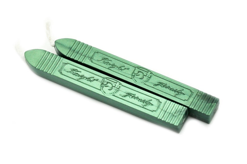 2 Metallic Green Wick Sealing Wax Sticks Backtozero image 1