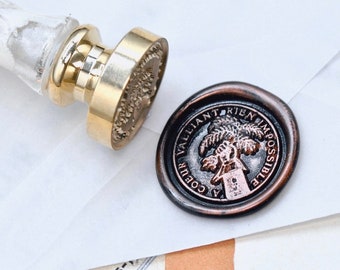 Hand Plant Latin Motto Message Courage Retro Antique Inspired Wax Seal Stamp  | Free OOAK Copper Foil Resin Handle | Backtozero B20
