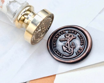 Anchor Latin Motto Message Wisdom Retro Antique Style Inspired Wax Seal Stamp  | Free Signature OOAK Gold Foil Resin Handle | Backtozero B20