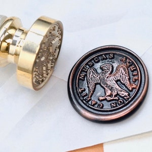 Aigle, devise latine, message, focus, cachet de cire inspiré de style rétro antique | Free Signature OOAK Manche en résine feuille de cuivre | Retour à zéro B20