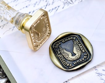 Wings Latin Motto Message Loyalty Retro Antique Inspired Wax Seal Stamp | Free Signature OOAK Gold Foil Resin Handle | Backtozero B20