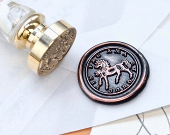 Horse Latin Motto Message Ambitions Passion Retro Antique Inspired Wax Seal Stamp | Free OOAK Gold Foil Resin Handle | Backtozero B20