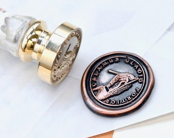 Writing Hand Latin Motto Message Knowledge Retro Antique Inspired Wax Seal Stamp | Free OOAK Copper Foil Resin Handle | Backtozero B20
