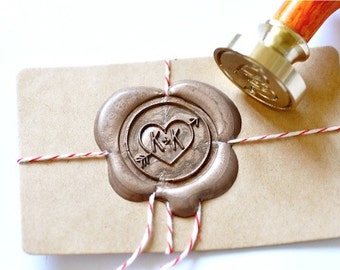 Personalized Wedding Custom Initials with Heart & Arrow Wax Seal Stamp | Backtozero