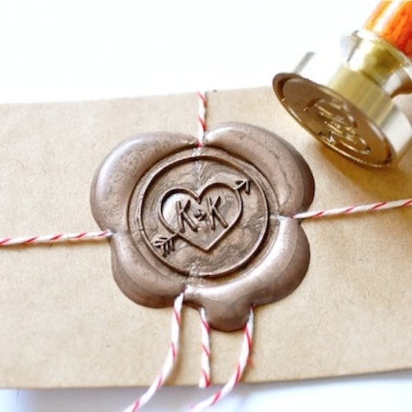 Personalized Wedding Custom Initials with Heart & Arrow Wax Seal Stamp | Backtozero