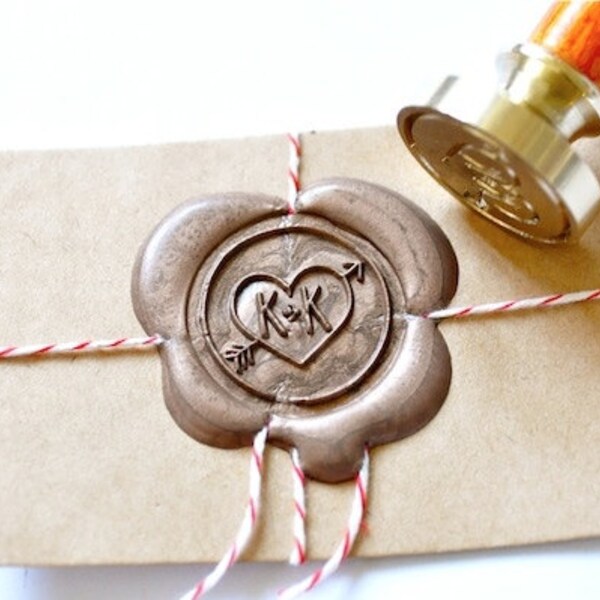 Personalized Wedding Custom Initials with Heart & Arrow Wax Seal Stamp | Backtozero