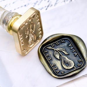 Poire Latin Motto Message Hope Retro Antique Inspiré Wax Seal Stamp | Poignée en résine de feuille d'or OOAK Signature gratuite | Retour à zéro B20