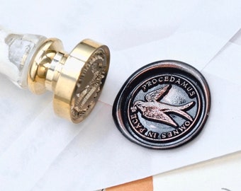 Swallow Clover Latin Motto Message Peace Harmony Retro Antique Inspired Wax Seal Stamp | Free OOAK Copper Foil Resin Handle | Backtozero B20