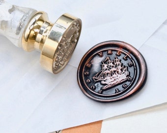 Boat Latin Motto Message Motivation Retro Antique Inspired Wax Seal Stamp  | Free Signature OOAK Copper Foil Resin Handle | Backtozero B20