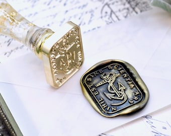 Anchor Latin Motto Message Wisdom Retro Antique Style Inspired Wax Seal Stamp  | Free Signature OOAK Gold Foil Resin Handle | Backtozero B20