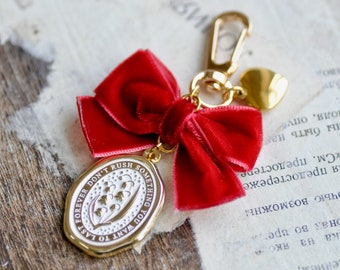 Enamel Wax Seal Keychain | Lily of the Valley | Red Velvet Bow & Gold Heart | Don't rush something you want to last forever | Backtozero