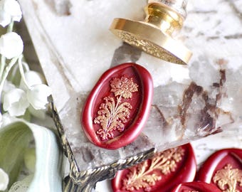 Retro Flower Eye Shaped Wax Seal Stamp  | Poppy | Free Signature OOAK Copper Foil Resin Handle | Backtozero B20
