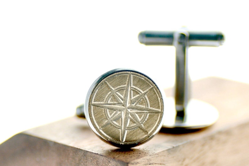 Compass Signet Cufflinks Backtozero image 1