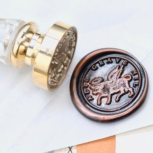 Boeuf ailé devise latine détermination du message cachet de cire d'inspiration antique | Free Signature OOAK Manche en résine feuille de cuivre | Retour à zéro B20