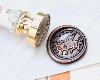 Winged Ox Latin Motto Message Determination Antique Inspired Wax Seal Stamp  | Free Signature OOAK Gold Foil Resin Handle | Backtozero B20