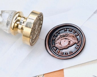 Eye Latin Motto Message Love Retro Antique Style Inspired Wax Seal Stamp | Free Signature OOAK Copper Foil Resin Handle | Backtozero B20