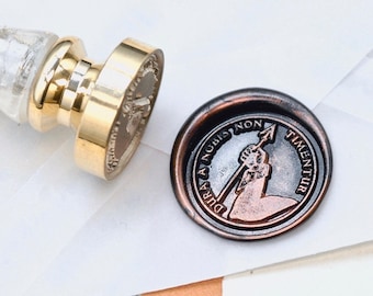 Hand Arrow Latin Motto Message Courage Retro Antique Inspired Wax Seal Stamp  | Free OOAK Copper Foil Resin Handle | Backtozero B20